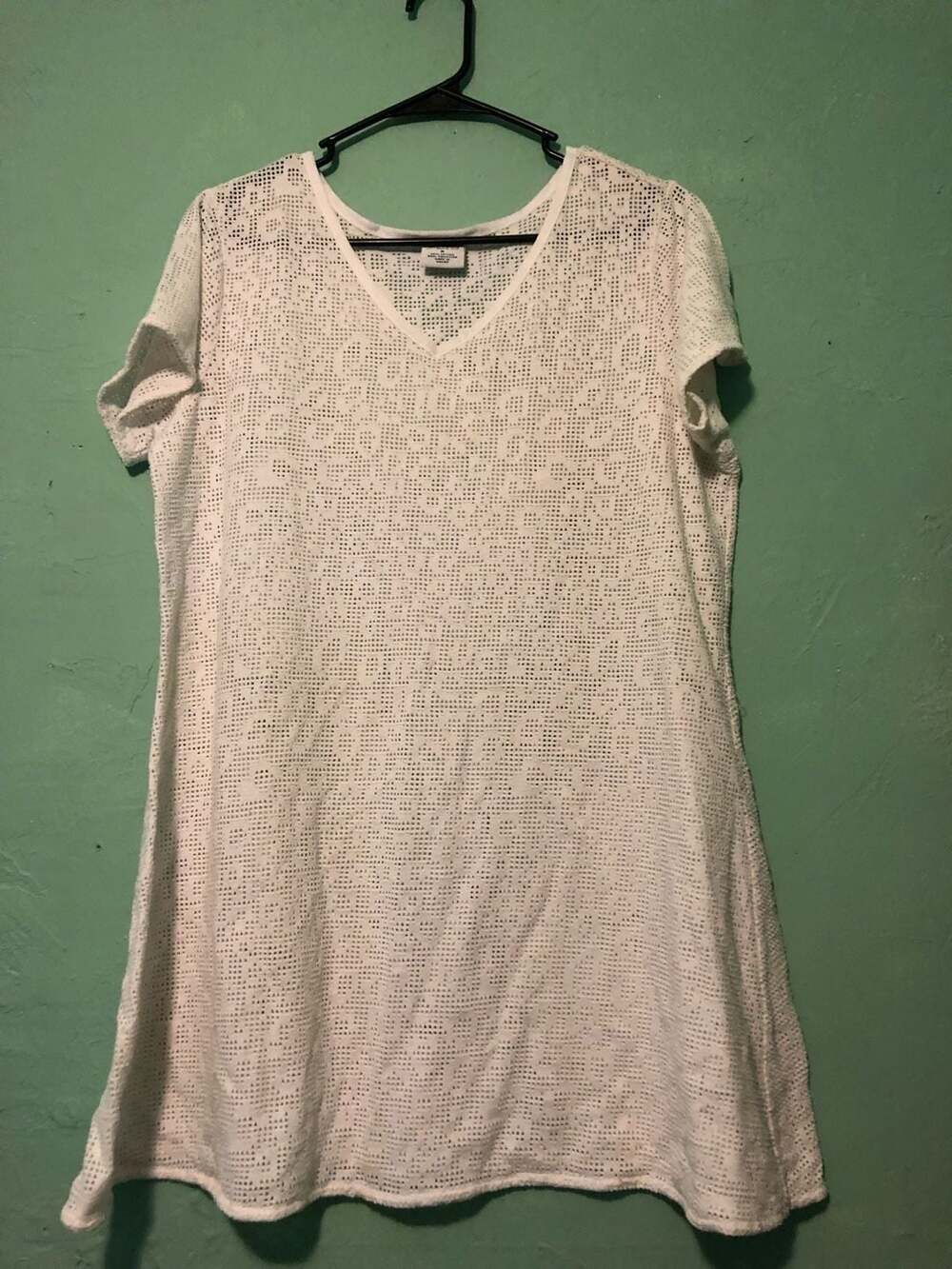 Westbound Beach White V-Neck Short Sleeve Open-Knit Cover-Up Dress